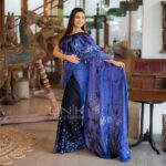 Handcrafted Cotton Batik Saree E2524 - Purple and black saree - Image 2