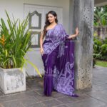 Handcrafted Cotton Batik Saree 23156 - Purple saree