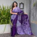 Handcrafted Cotton Batik Saree 23156 - Purple saree - Image 2