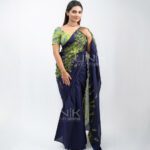 Handcrafted Cotton Batik Saree 2507 - Green and blue saree - Image 2