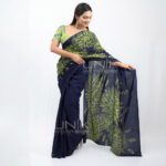 Handcrafted Cotton Batik Saree 2507 - Green and blue saree