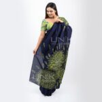 Handcrafted Cotton Batik Saree 2507 - Green and blue saree - Image 3