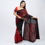 Handcrafted Cotton Batik Saree 2508 - Red and black saree