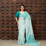 Handcrafted Cotton Batik Saree 2668 - White and light green saree