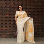 Handcrafted Cotton Batik Saree 2671 - White and golden yellow saree