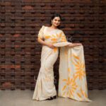Handcrafted Cotton Batik Saree 2671 - White and golden yellow saree - Image 2