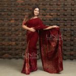 Handcrafted Cotton Batik Saree 2677 - Maroon and Warm Beige Saree - Image 2
