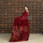 Handcrafted Cotton Batik Saree 2677 - Maroon and Warm Beige Saree - Image 3