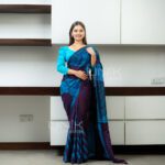 Handcrafted Cotton Batik Saree 2678 - Deep Purple and Cyan Blue Saree