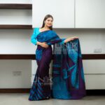 Handcrafted Cotton Batik Saree 2678 - Deep Purple and Cyan Blue Saree - Image 2
