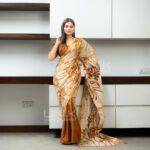 Handcrafted Cotton Batik Saree 2679 - Mustard Brown and Beige Saree