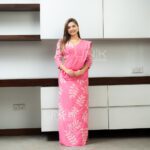 Handcrafted Cotton Batik Saree 2680 - Pink and White Saree
