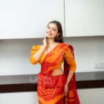 Handcrafted Cotton Batik Saree 2682 - Crimson Red and Marigold Yellow Saree - Image 4