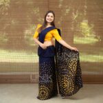Handcrafted Cotton Batik Saree 2685 - Yellow and Blue Saree - Image 3