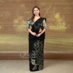 Handcrafted Cotton Batik Saree 2686 - Black and Sage Green Saree - Image 2