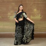 Handcrafted Cotton Batik Saree 2686 - Black and Sage Green Saree