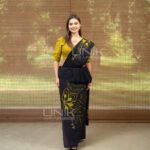 Handcrafted Cotton Batik Saree 2687 - Black and Olive Green Saree - Image 2