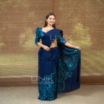 Handcrafted Cotton Batik Saree 2688 - Navy Blue and Turquoise Blue Saree