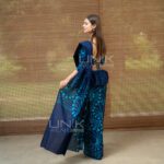 Handcrafted Cotton Batik Saree 2688 - Navy Blue and Turquoise Blue Saree - Image 3