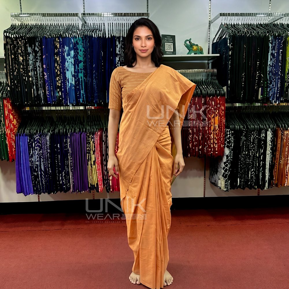 H0015 1 Peach Colour Handloom Cotton Saree - H0015 - Image 1