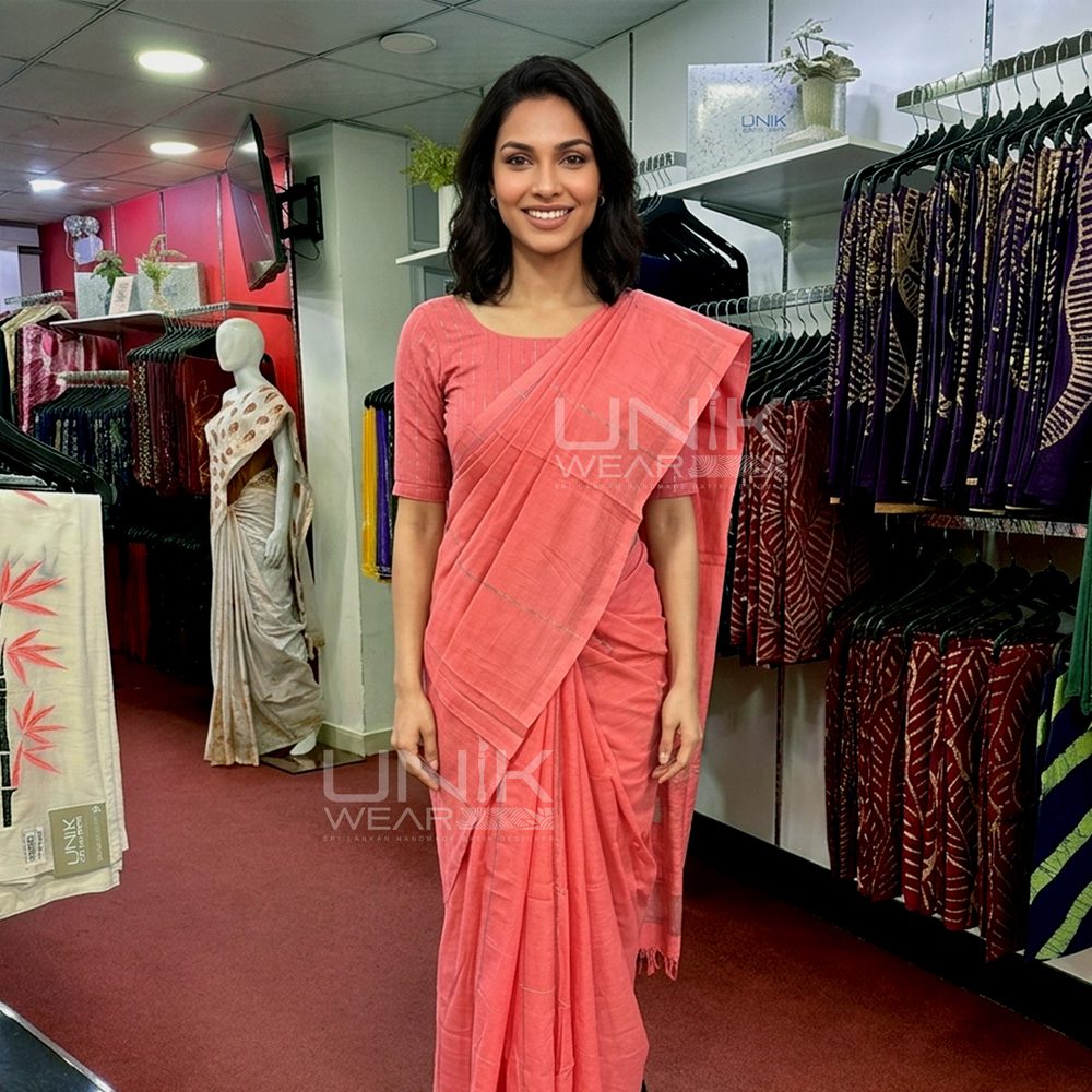 H0016 1 Rose Pink Handloom Cotton Saree - H0016 - Image 1