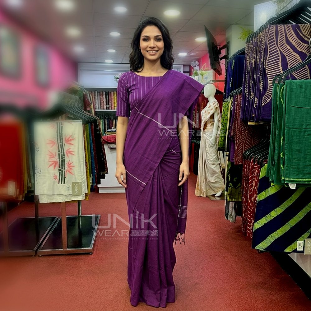 H0020 1 Purple Handloom Cotton Saree - H0020 - Image 1