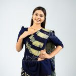 Handcrafted Cotton Batik Saree 26100 - Navy Blue and Cream/Beige Saree - Image 3