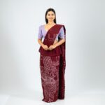 Handcrafted Cotton Batik Saree 26102 - Maroon and Lavender Saree