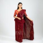 Handcrafted Cotton Batik Saree 26104 - Maroon and Burnt Orange Saree - Image 2