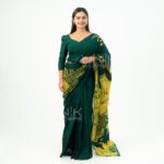 Handcrafted Cotton Batik Saree 2692 - Dark Green and Bright Yellow Saree