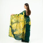 Handcrafted Cotton Batik Saree 2692 - Dark Green and Bright Yellow Saree - Image 3