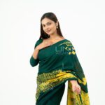 Handcrafted Cotton Batik Saree 2692 - Dark Green and Bright Yellow Saree - Image 4