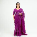 Handcrafted Cotton Batik Saree 2693 - Magenta (Orchid Purple) and Light Lavender Saree - Image 2
