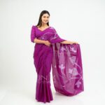 Handcrafted Cotton Batik Saree 2693 - Magenta (Orchid Purple) and Light Lavender Saree