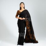 Handcrafted Cotton Batik Saree 2694 - Black and Copper Brown Saree - Image 5