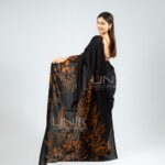 Handcrafted Cotton Batik Saree 2694 - Black and Copper Brown Saree - Image 3