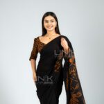 Handcrafted Cotton Batik Saree 2694 - Black and Copper Brown Saree - Image 2