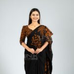 Handcrafted Cotton Batik Saree 2694 - Black and Copper Brown Saree