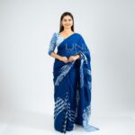 Handcrafted Cotton Batik Saree 2696 - Royal Blue and Light Sky Blue Saree - Image 2