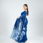 Handcrafted Cotton Batik Saree 2696 - Royal Blue and Light Sky Blue Saree - Image 4