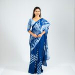 Handcrafted Cotton Batik Saree 2696 - Royal Blue and Light Sky Blue Saree