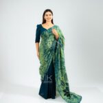 Handcrafted Cotton Batik Saree 2697 - Dark Green and Lime Green Saree - Image 2