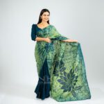 Handcrafted Cotton Batik Saree 2697 - Dark Green and Lime Green Saree
