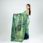 Handcrafted Cotton Batik Saree 2697 - Dark Green and Lime Green Saree - Image 3