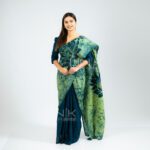 Handcrafted Cotton Batik Saree 2697 - Dark Green and Lime Green Saree - Image 4