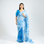 Handcrafted Cotton Batik Saree 2698 - Sky Blue and Off White Saree