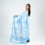 Handcrafted Cotton Batik Saree 2698 - Sky Blue and Off White Saree - Image 3