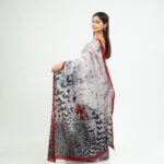 Handcrafted Cotton Batik Saree E0226 - Off-White with Black and Red Accents Saree - Image 4