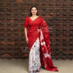 Handcrafted Cotton Batik Saree L0001 - Red, Black and White Saree (Limited)