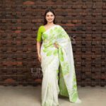 Handcrafted Cotton Batik Saree L0002 - Light Green & White Saree (Limited)
